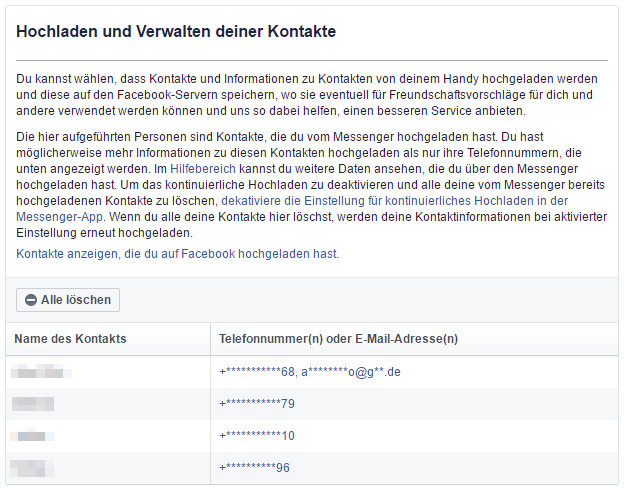 Über diese Maske lassen sich bereits hochgeladene Informationen wieder löschen