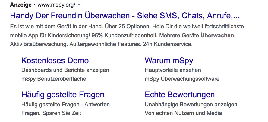 Screenshots der Anzeige für Stalkerware