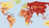 Eingefärbte Weltkarte, die das Ranking wiedergibt