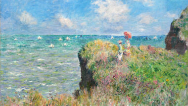 Claude Monets Gemälde mit dem Titel "Spaziergang über die Felsen von Pourville"